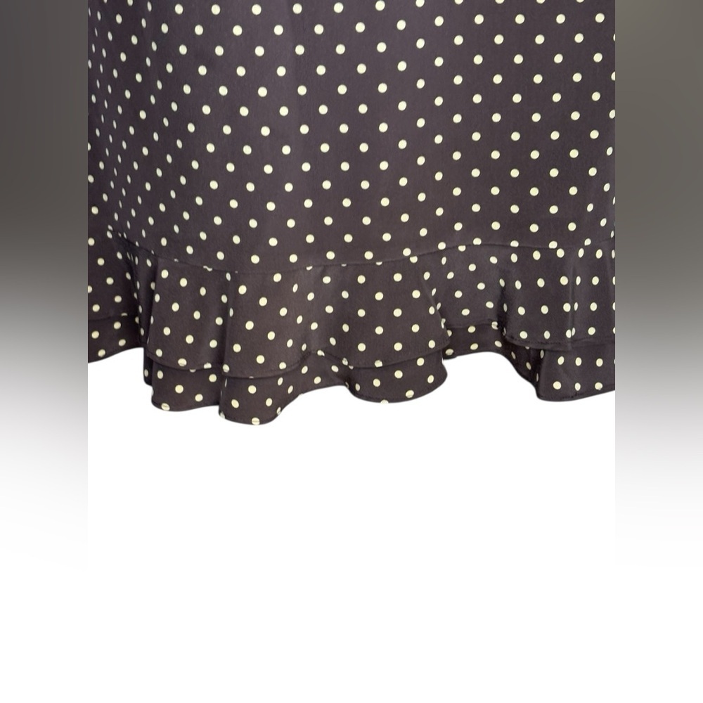 Kate Hill Brown Polka Dot 100% Silk Skirt Straight Ruffle Bottom Sz 8 preloved - Picture 8 of 8